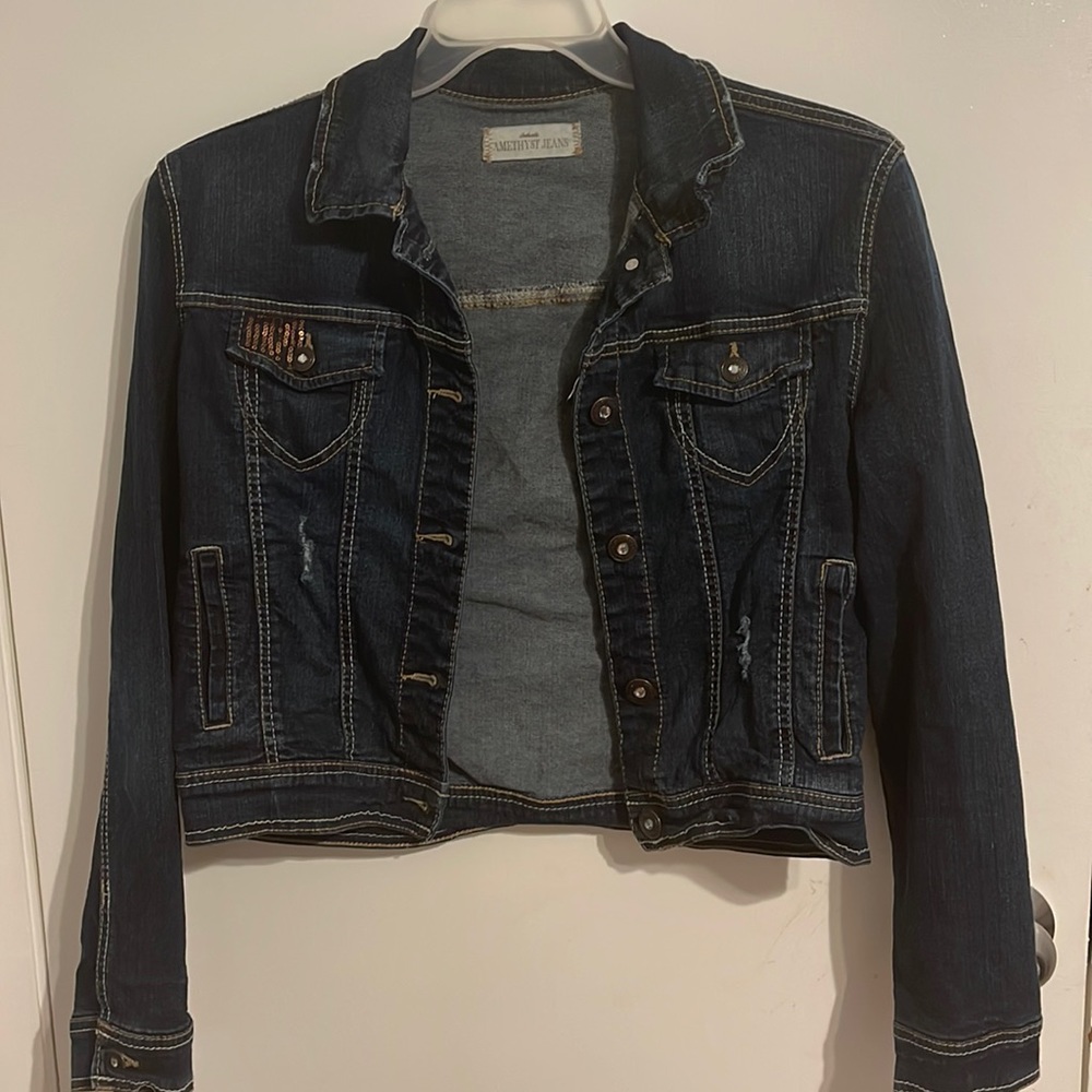 Jean jacket with pink sparkles